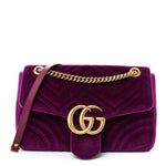 Velvet Matelasse Medium GG Marmont Shoulder Bag Fuchsia Violet Cyclamen