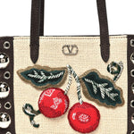 Suede Raffia Woven Studded Embroidered Cherryfic Mini Nellcote Shopping Tote Brown Multicolor