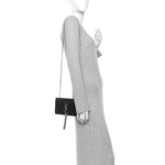 Calfskin Crocodile Embossed Small Classic Monogram Kate Tassel Satchel Black