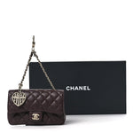 Lambskin Quilted Mini Flap Bag Charm With Hook Dark Brown