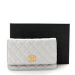 Caviar Quilted Textured CC Wallet on Chain WOC Grey
