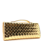 Metallic Lambskin Intrecciato Long Andiamo Top Handle Clutch Gold