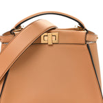 Vitello Seta Fabric Jacquard FF 1974 Mini Peekaboo Iconic Satchel Miele Scuro
