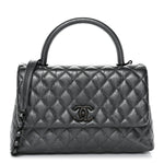 Metallic Aged Calfskin Quilted Small Coco Handle Flap Charcoal