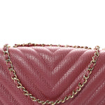 Metallic Calfskin Chevron Quilted Small Statement Flap Pink