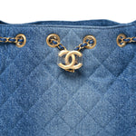 Washed Denim Quilted Mini Chanel 25 Handbag Blue