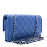Lambskin Quilted Clutch with Chain Blue