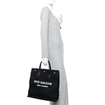 Linen Calfskin Rive Gauche North South Tote Black