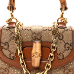 New Canvas Charisma Calfskin Crystal GG Monogram Small Bamboo 1947 Top Handle Bag Camel Ebony