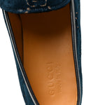 Velvet GG Monogram Horsebit Mens Jordaan Loafers  11 Blue Beige