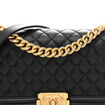 Lambskin Quilted Medium Boy Flap Black