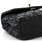 Washed Denim Quilted Coco Handle Clutch With Chain Black