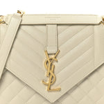 Grain De Poudre Textured Mixed Matelasse Medium Triquilt Monogram Satchel Crema Soft
