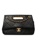 Lambskin Small Chain Handle Flap Bag Black