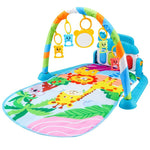 Colorful baby play gym with toys on a white background