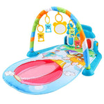 Colorful baby play gym with toys on a white background