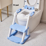 Children's potty training seat with step stool attached to a toilet.