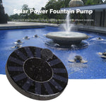 Solar power fountain pump in front of a pool with water features