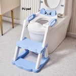Children's potty training seat with step stool attached to a toilet.